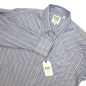 Ely Cattleman Shirt Mens Large Blue Stripe Western Pearl Snap Long Sleeve Cowboy